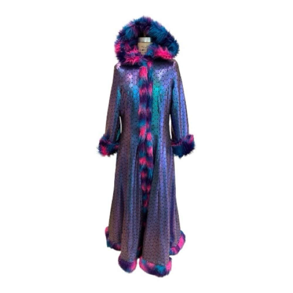 Vibrant Multicolor Reversible Faux Fur coat for Festivals, Burning Man. - Picture 2 of 6